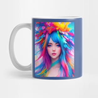 Abstract art of an anime girl, in vibrant pride colors Mug